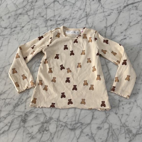 Zara Teddy Bear Ribbed Long Sleeve Shirt Sz 18 Mo 1.5Y - Picture 1 of 4